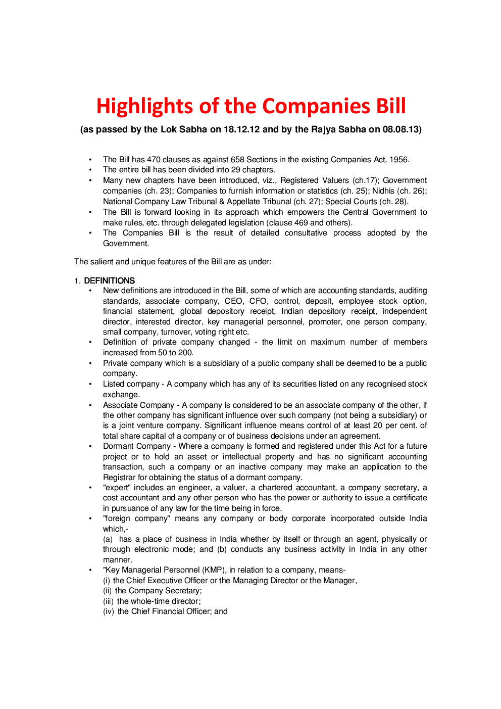 Highlights of the Companies Bill - Page 2