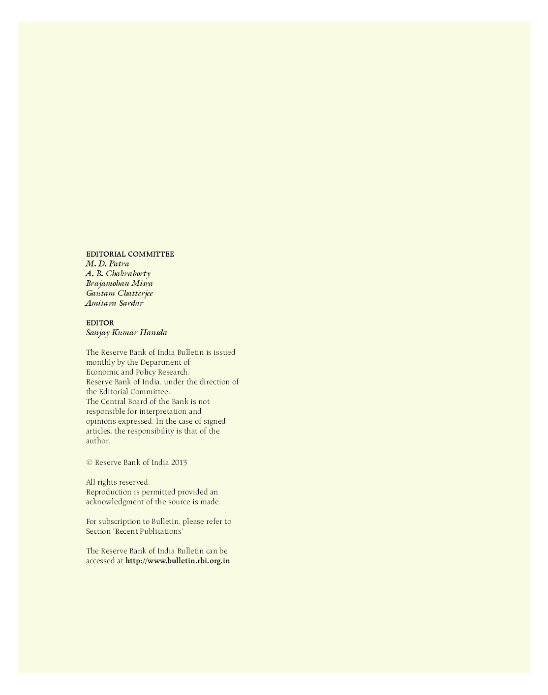 Reserve Bank of India Bulletin August 2013 Volume LXVII Number 8 - Page 2