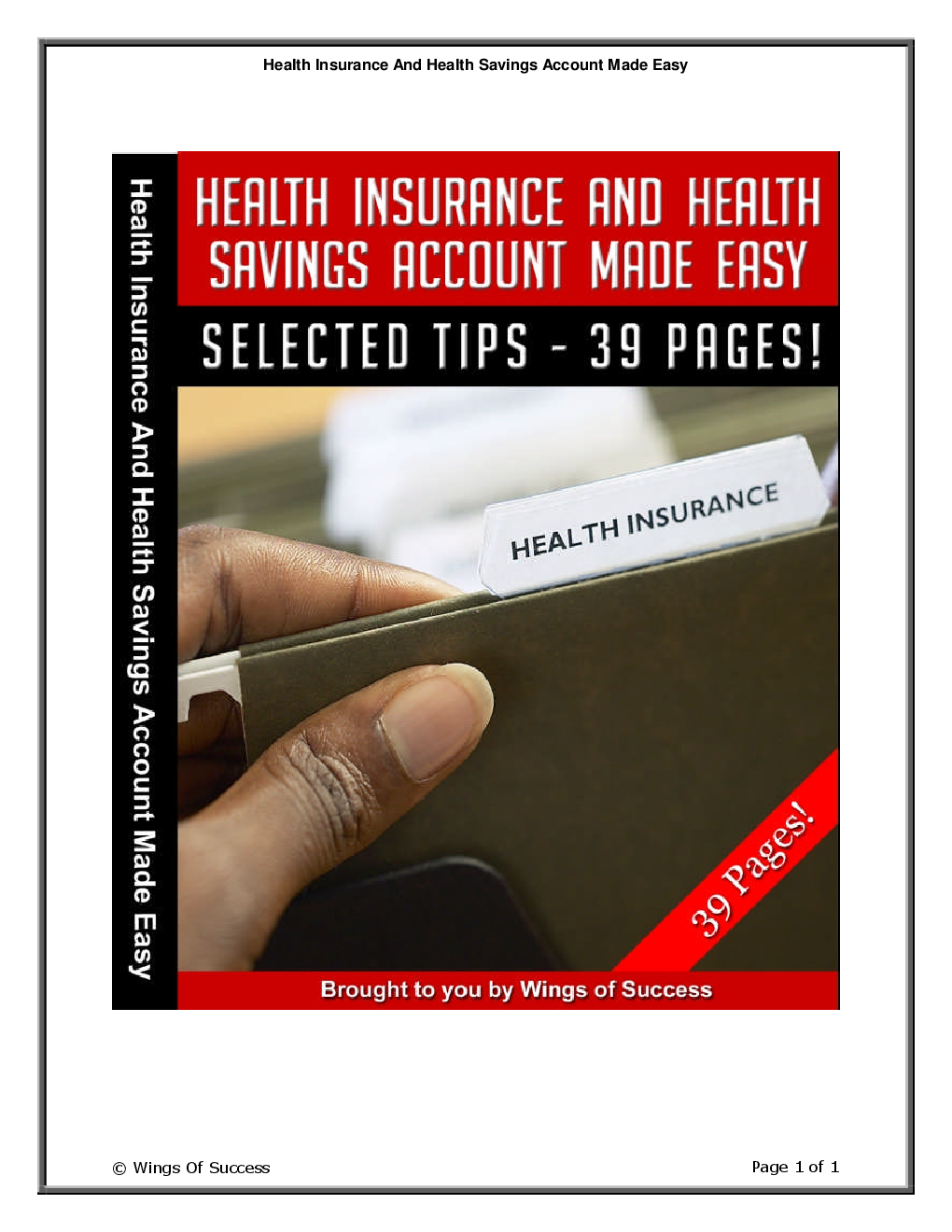 Health Insurance And Health Savings Account Made Easy - Page 1