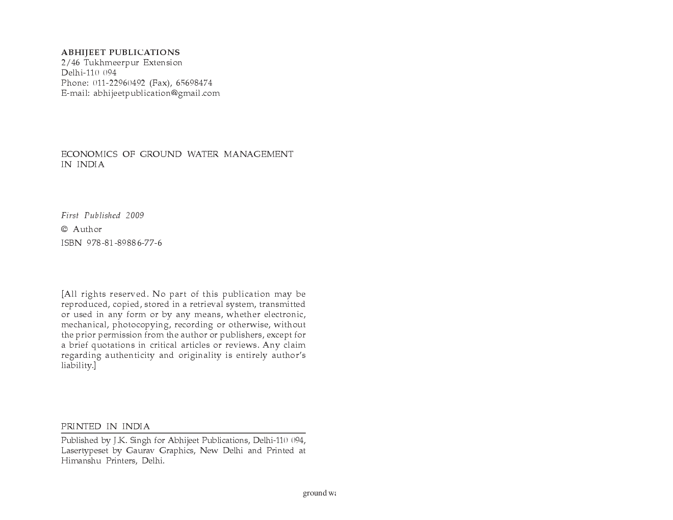 Economics of Ground Water Management in India - Page 3