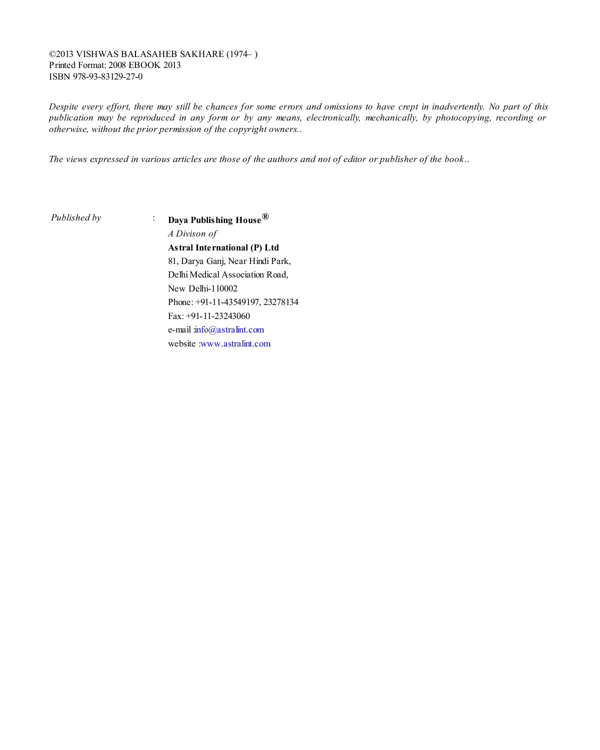 Advances in Aquatic Ecology Vol 2 By Sakhare Vishwas B - Page 3