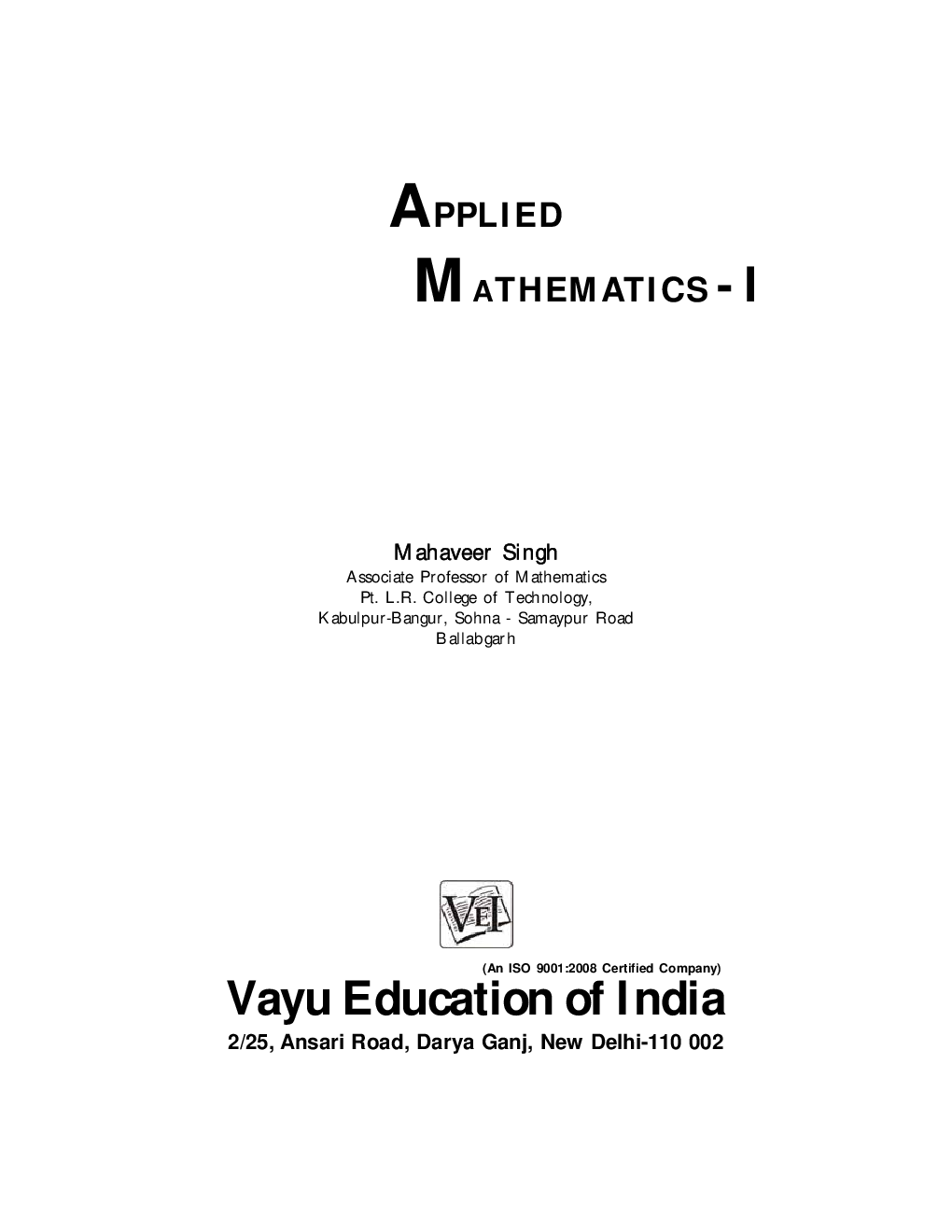 Applied Mathematics-I By Mahaveer Singh - Page 1