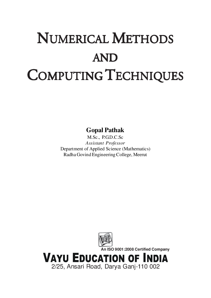 Numerical Methods and Computing Techniques By Gopal Pathak - Page 1