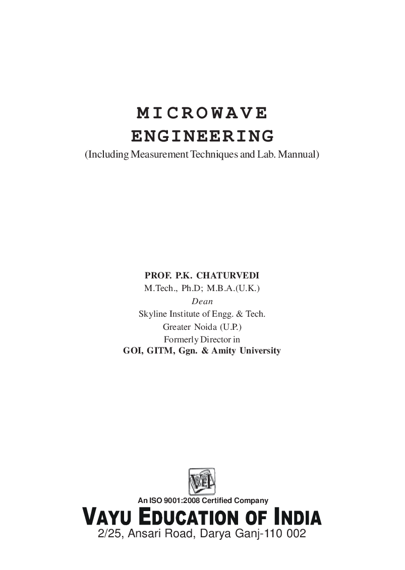 Microwave Engineering By P.K. Chaturvedi - Page 1