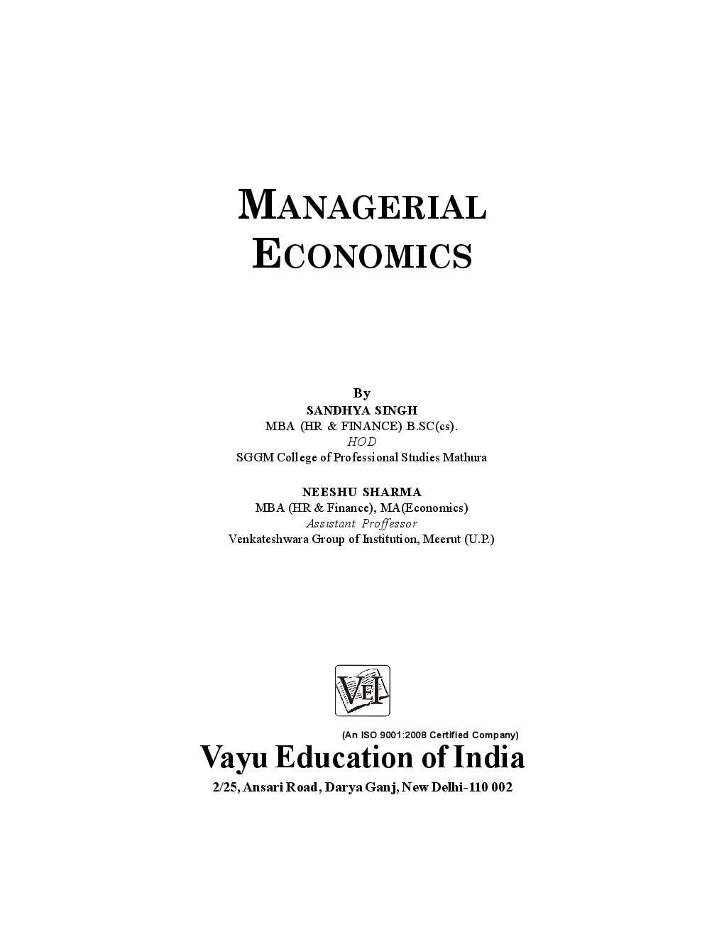 Managerial Economics By Sandhya Singh - Page 2