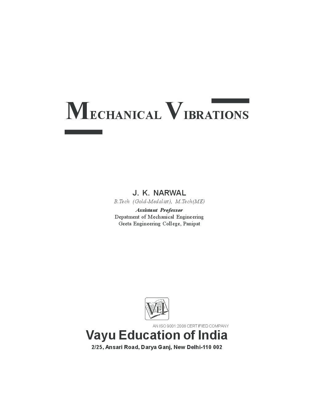 Mechanical Vibrations By J.K. Narwal - Page 2