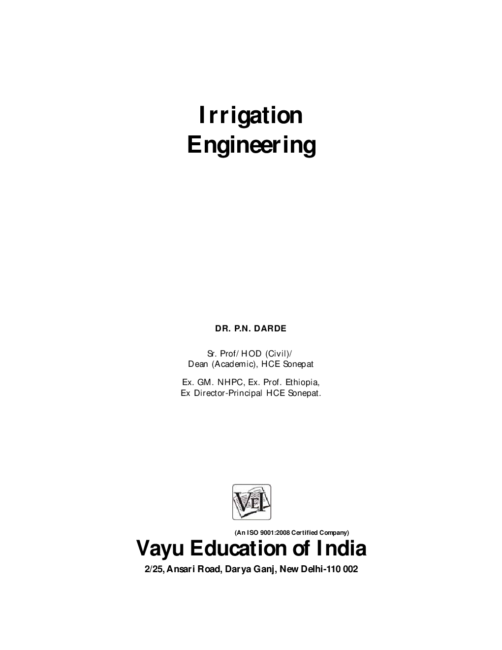 Irrigation Engineering By Dr. P.N. Darde - Page 1