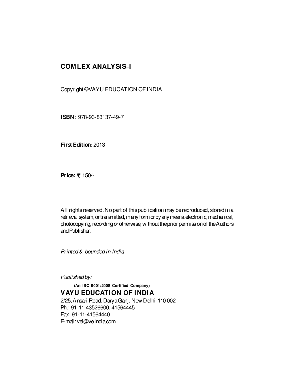 Complex Analysis By Dr. P.K. Srivastava - Page 2