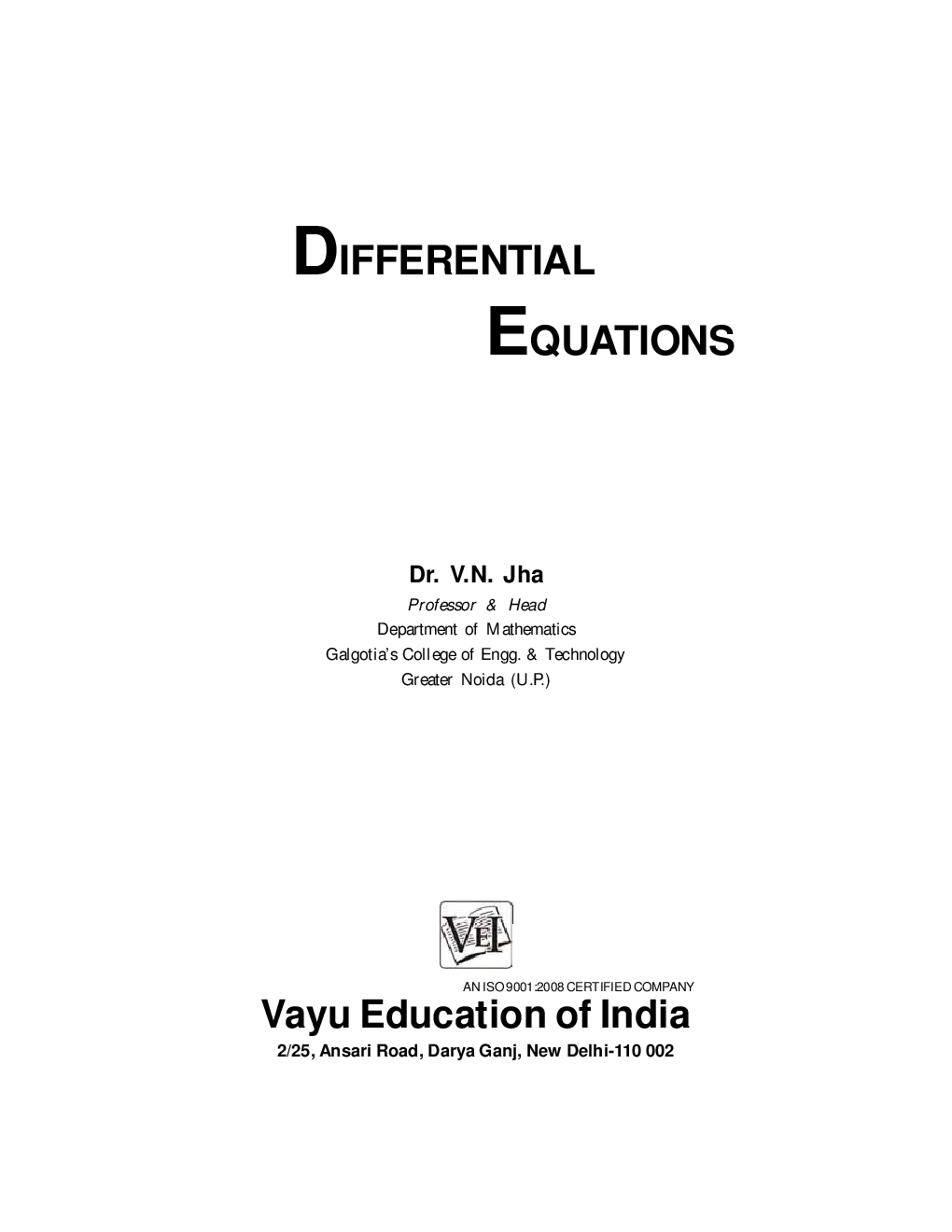 Differential Equations By Dr. V.N. Jha - Page 2