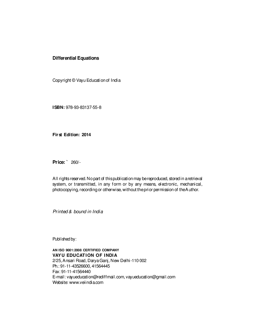 Differential Equations By Dr. V.N. Jha - Page 3