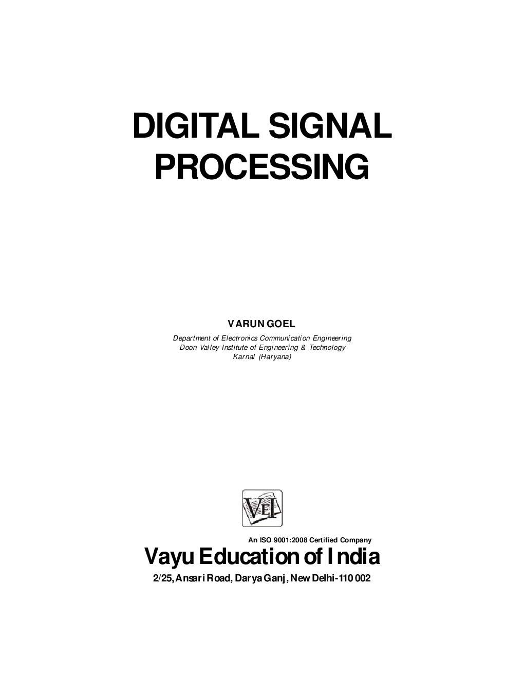 Download Digital Signal Processing PDF Online By Varun Goel eBook 2022