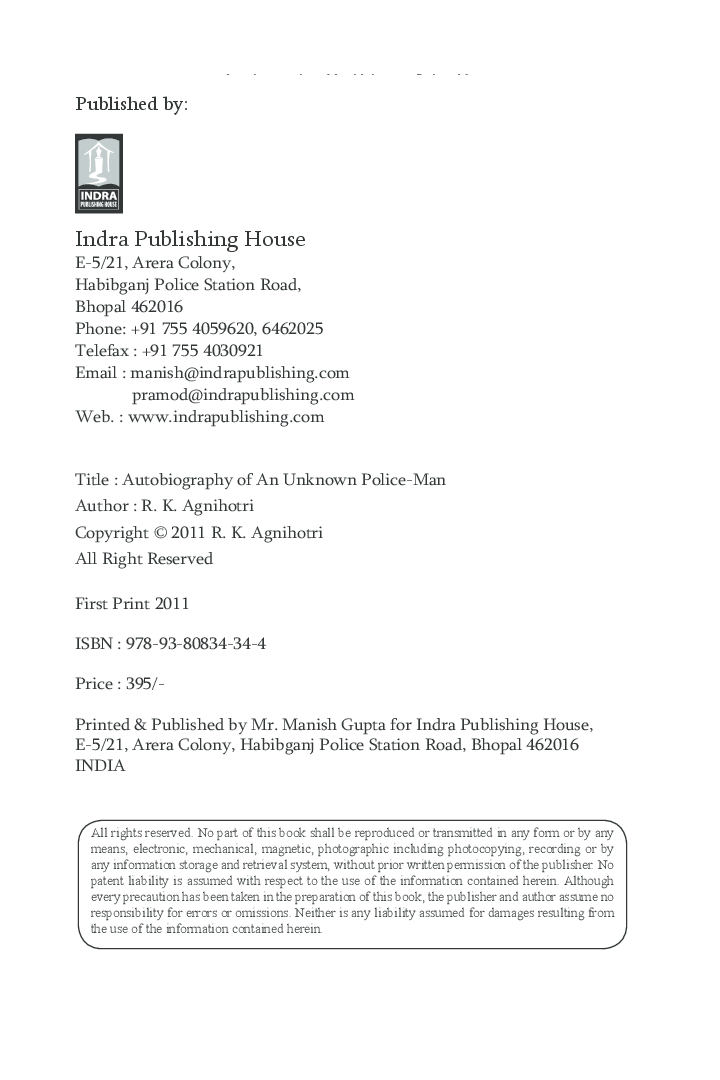 Autobiography of An Unknown Police Man By R.K. Agnihotri - Page 3