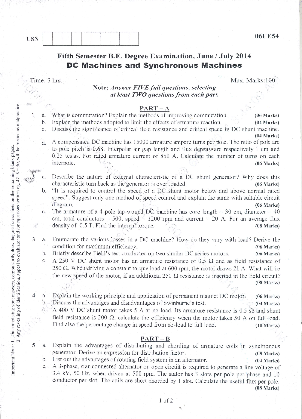 VTU QUESTION PAPERS 5th Semester Electrical and Electronics Engineering 2011 - 2014 - Page 4