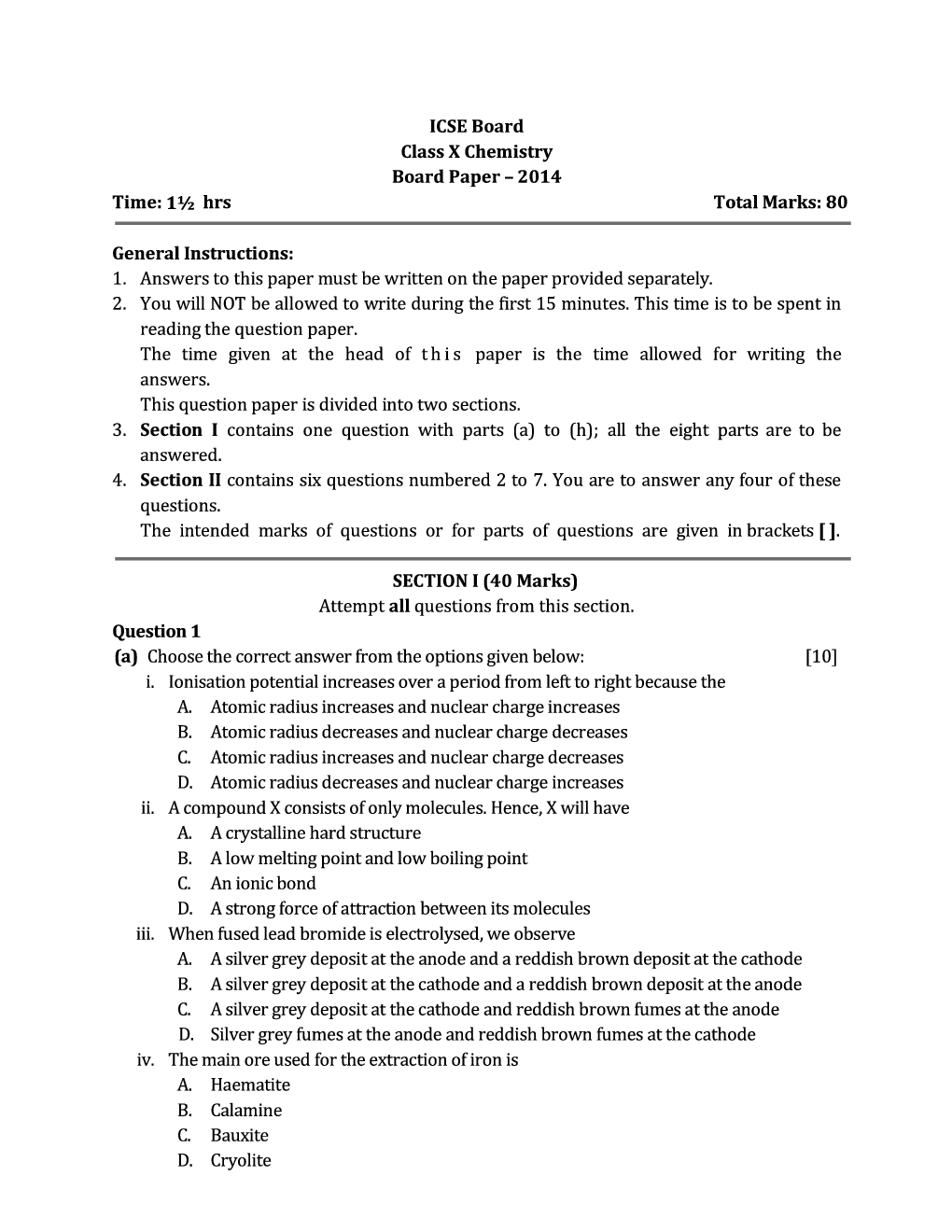 ICSE Sample Question Papers For Class 10 CHEMISTRY - Page 2