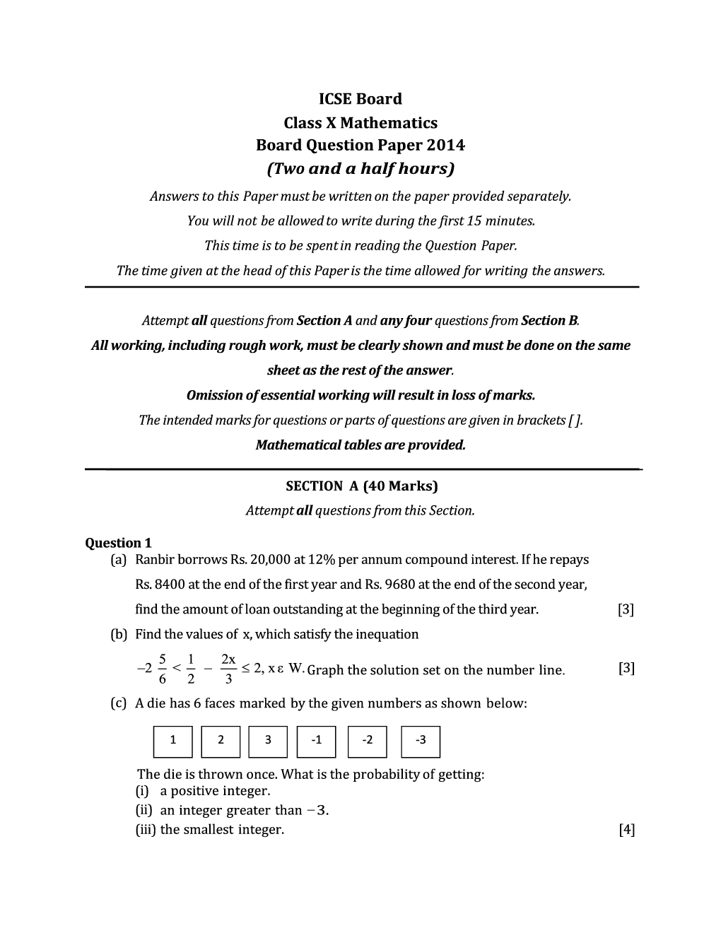 ICSE Sample Question Papers For Class 10 MATHEMATICS - Page 2