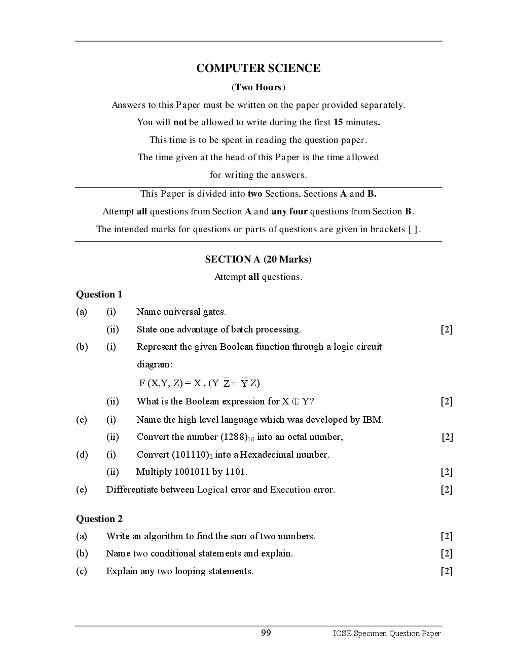 ICSE Sample Question Papers For Class 10 Computer-Science - Page 2