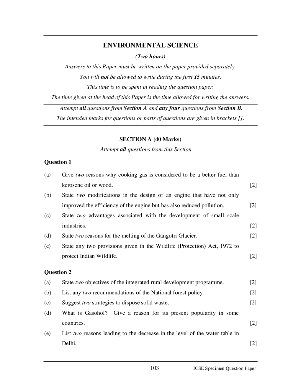 ICSE Sample Question Papers For Class 10 Environmental-Science - Page 2