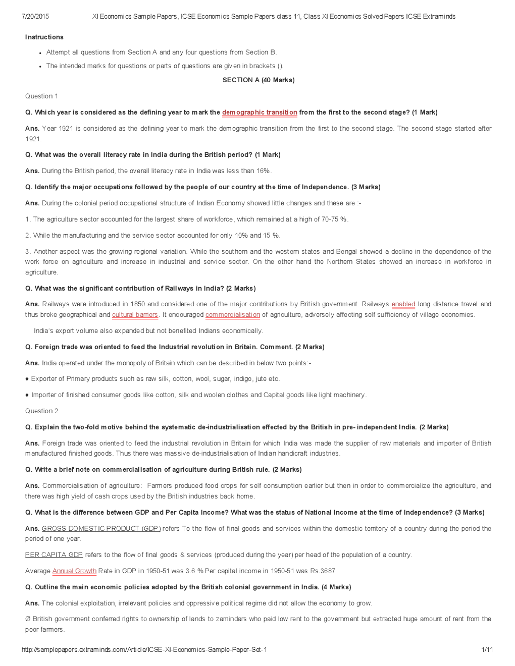 ISC Sample Question Papers For Class 11 Economics - Page 2