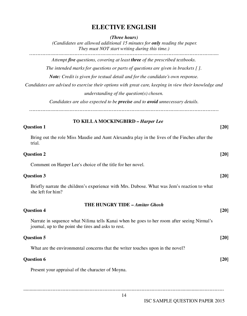 ISC Sample Question Papers For Class 12 Elective English - Page 2