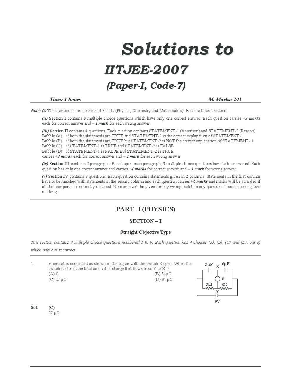 IIT JEE QUESTION PAPERS PAPER 1 WITH SOLUTIONS 2007 - Page 2