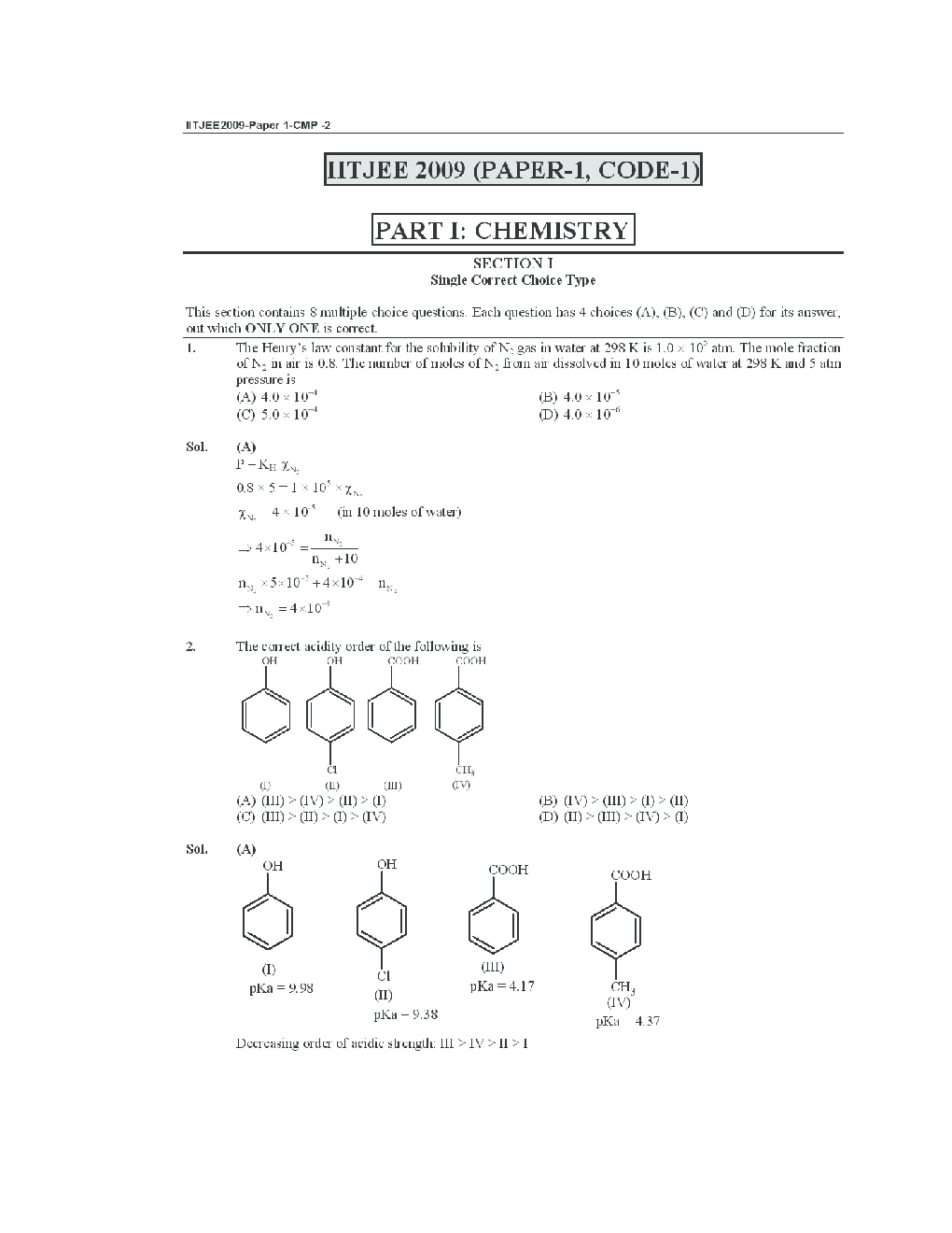 IIT JEE QUESTION PAPERS PAPER 1 WITH SOLUTIONS 2009 - Page 3