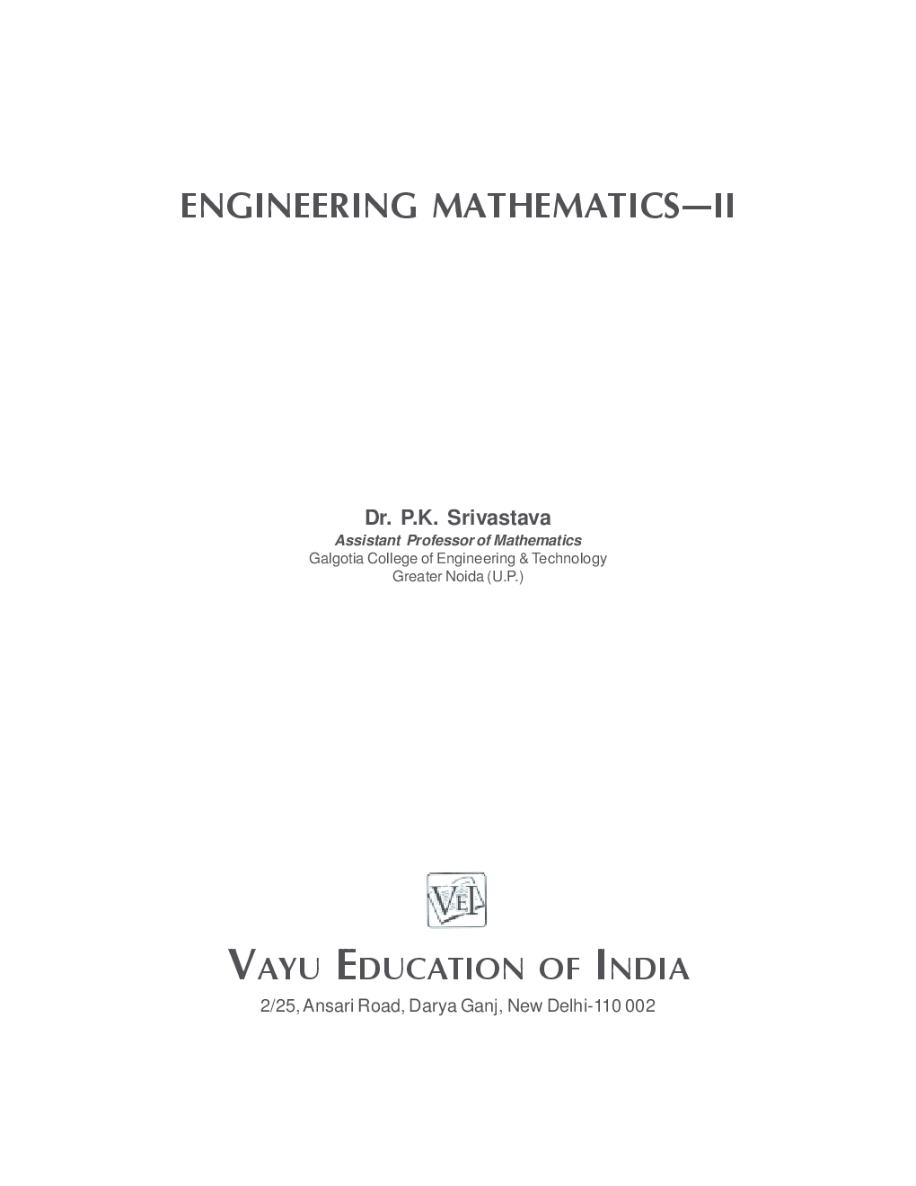 Engineering Mathematics-II By Dr. P.K. Srivastava - Page 2