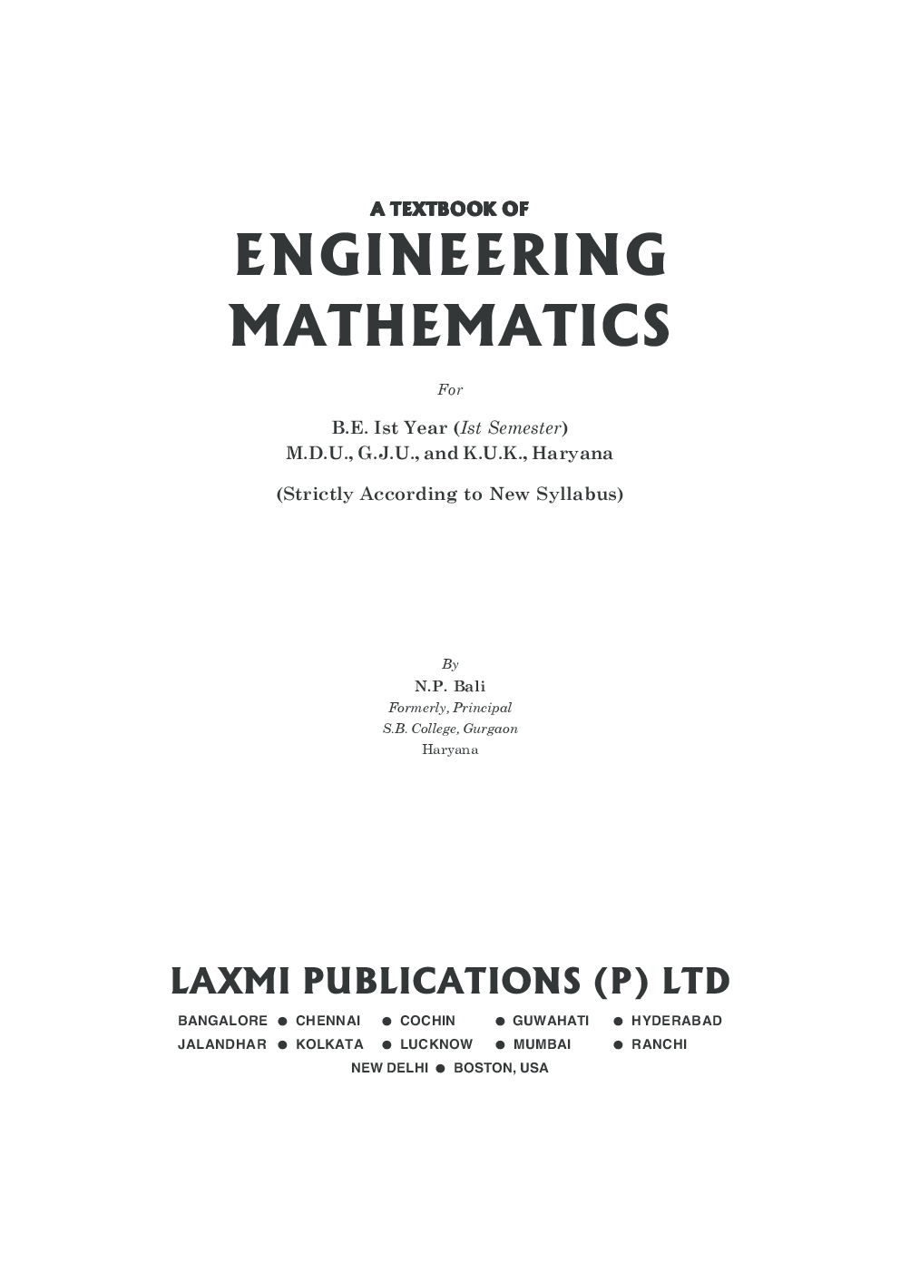 A Text Book of Engineering Mathematics Sem-I (Haryana) By N.P.Bali - Page 2