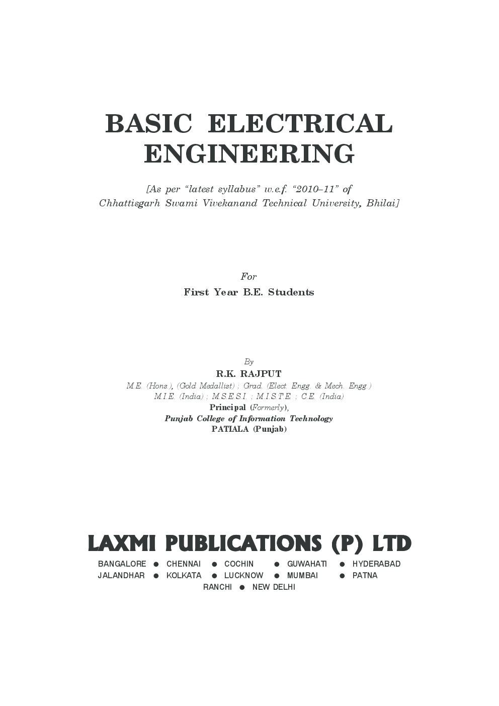 Basic Electrical Engineering (Bhilai) By R.K.Rajput - Page 1