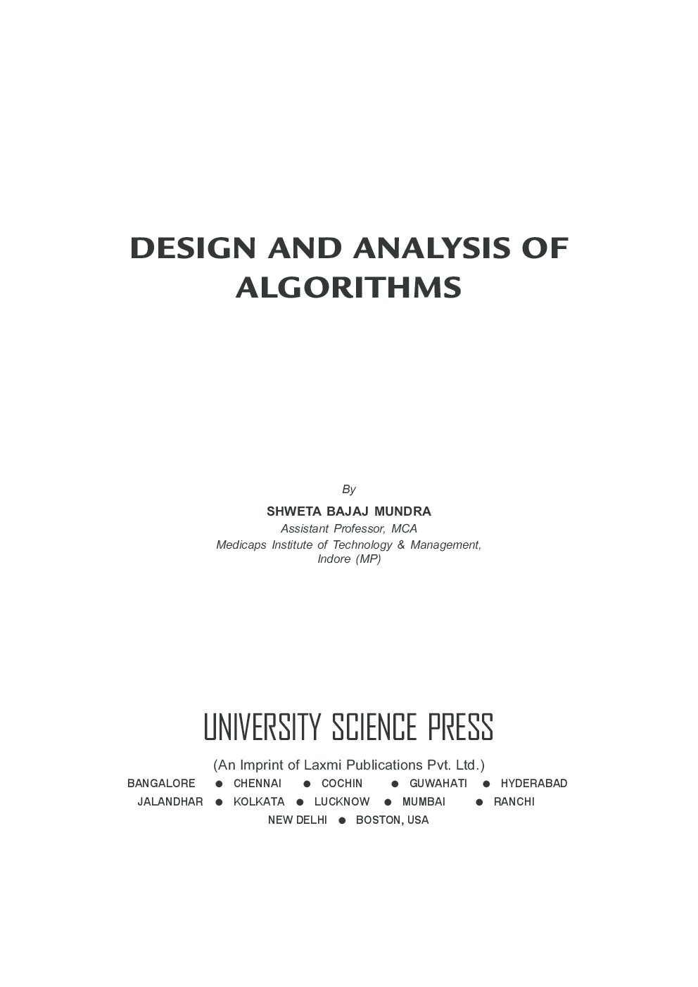 Design and Analysis of Algorithms By Shewta Bajaj Mundra - Page 3