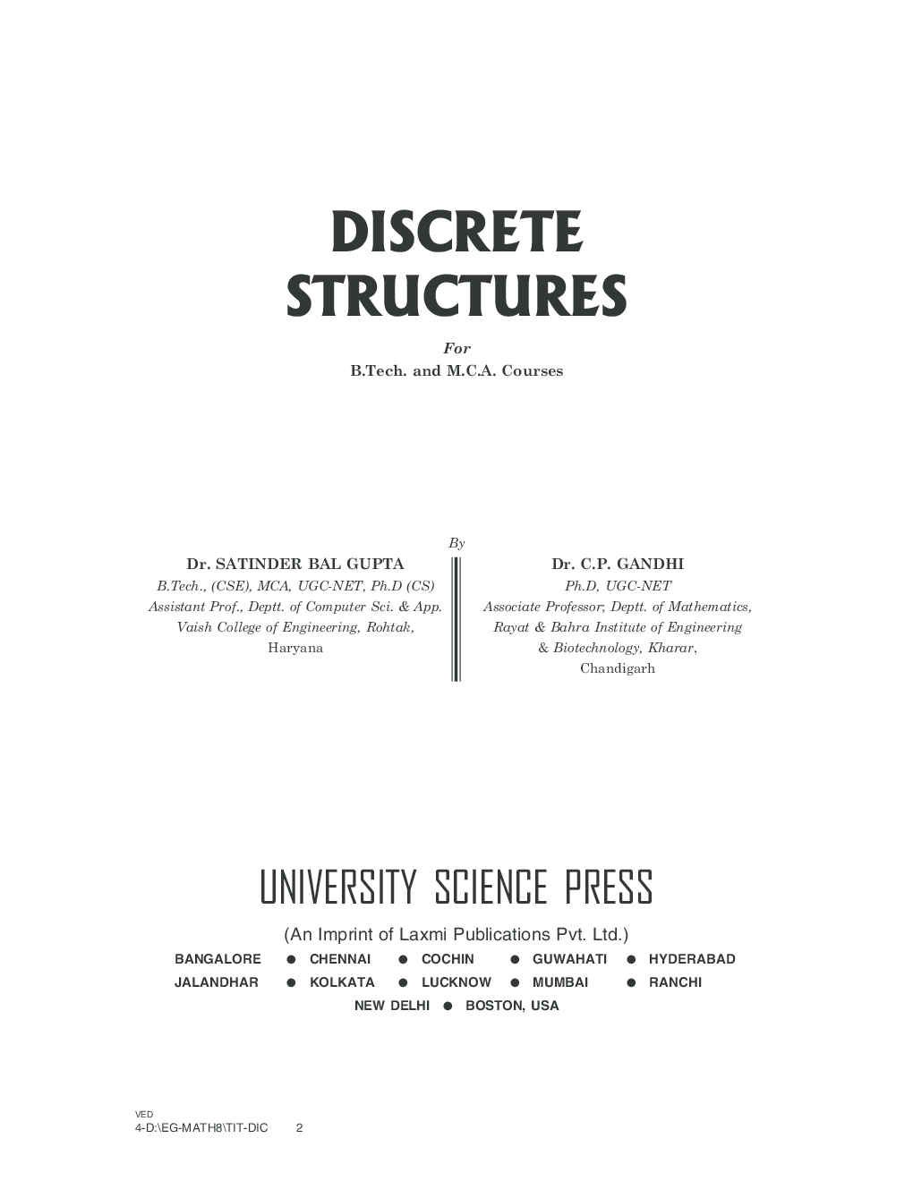 Discrete Structures By Dr. Satinder Balgupta, Dr. C.P. Gandhi - Page 2