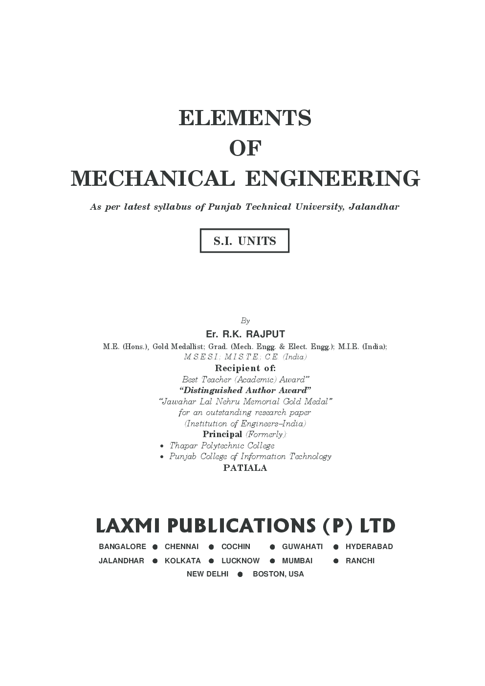 Element of Mechanical Engineering (PTU) By R.K.Rajput - Page 2