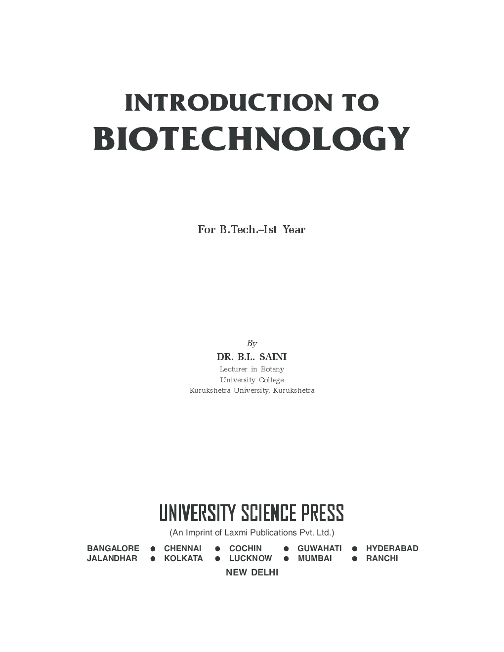 Introduction to BiotechnologyBy Dr. B.L.Saini - Page 4