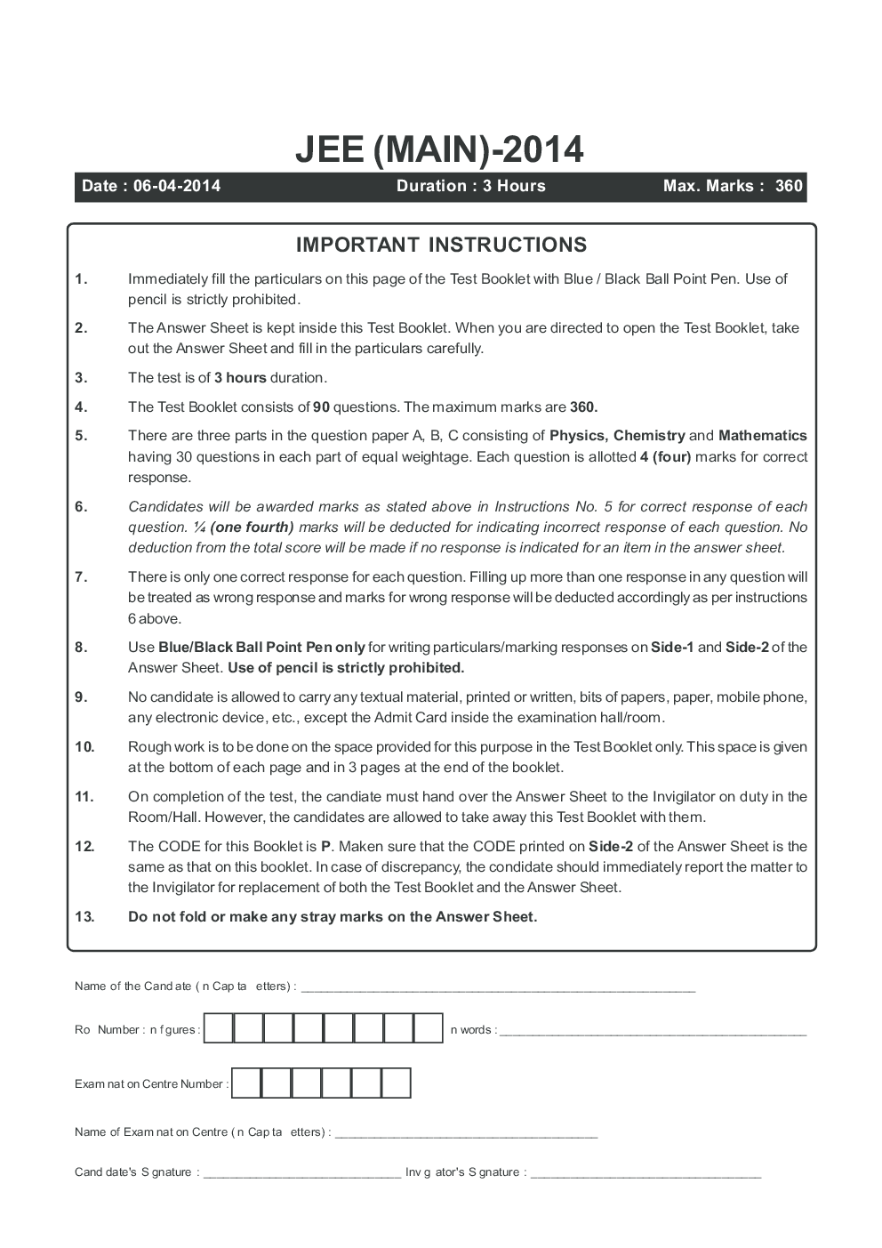 JEE MAIN QUESTION PAPERS PAPER 1 WITH SOLUTIONS 2014 - Page 2