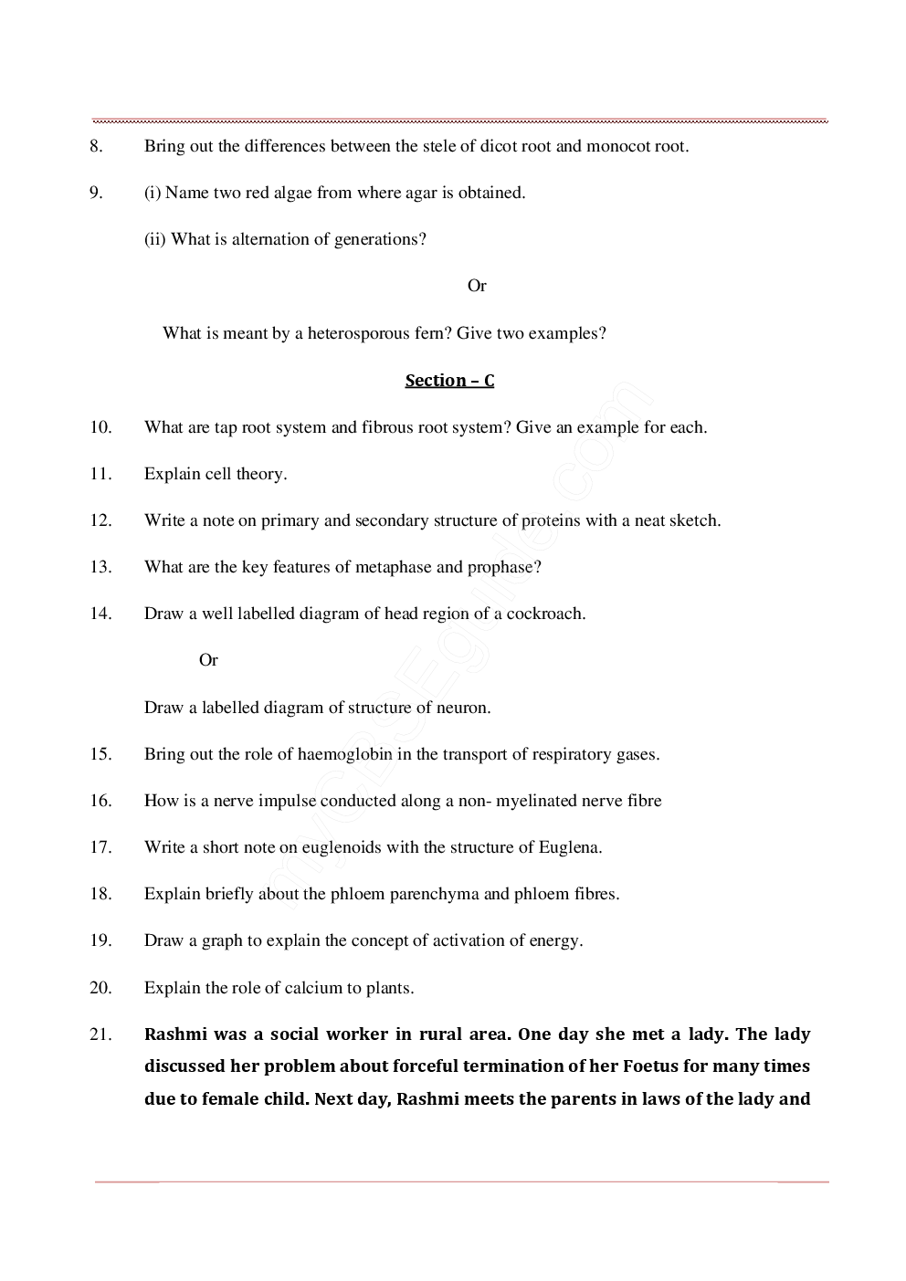 CBSE SAMPLE QUESTION PAPERS FOR CLASS 11 BIOLOGY 2010-2015 - Page 3