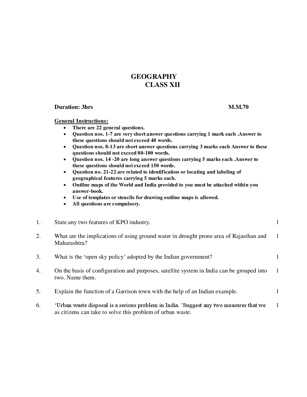 CBSE SAMPLE QUESTION PAPERS FOR CLASS 12 GEOGRAPHY 2011-2015 - Page 2