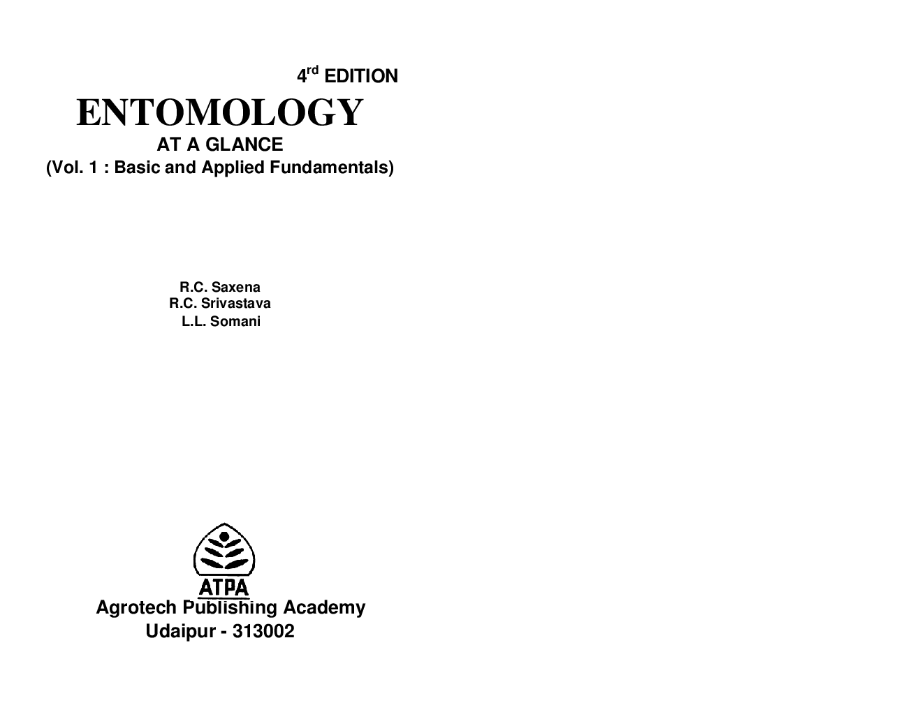 Entomology At A Glance Vol. I By R.C. Saxena, R.C. Srivastava, L.L. Somani - Page 2