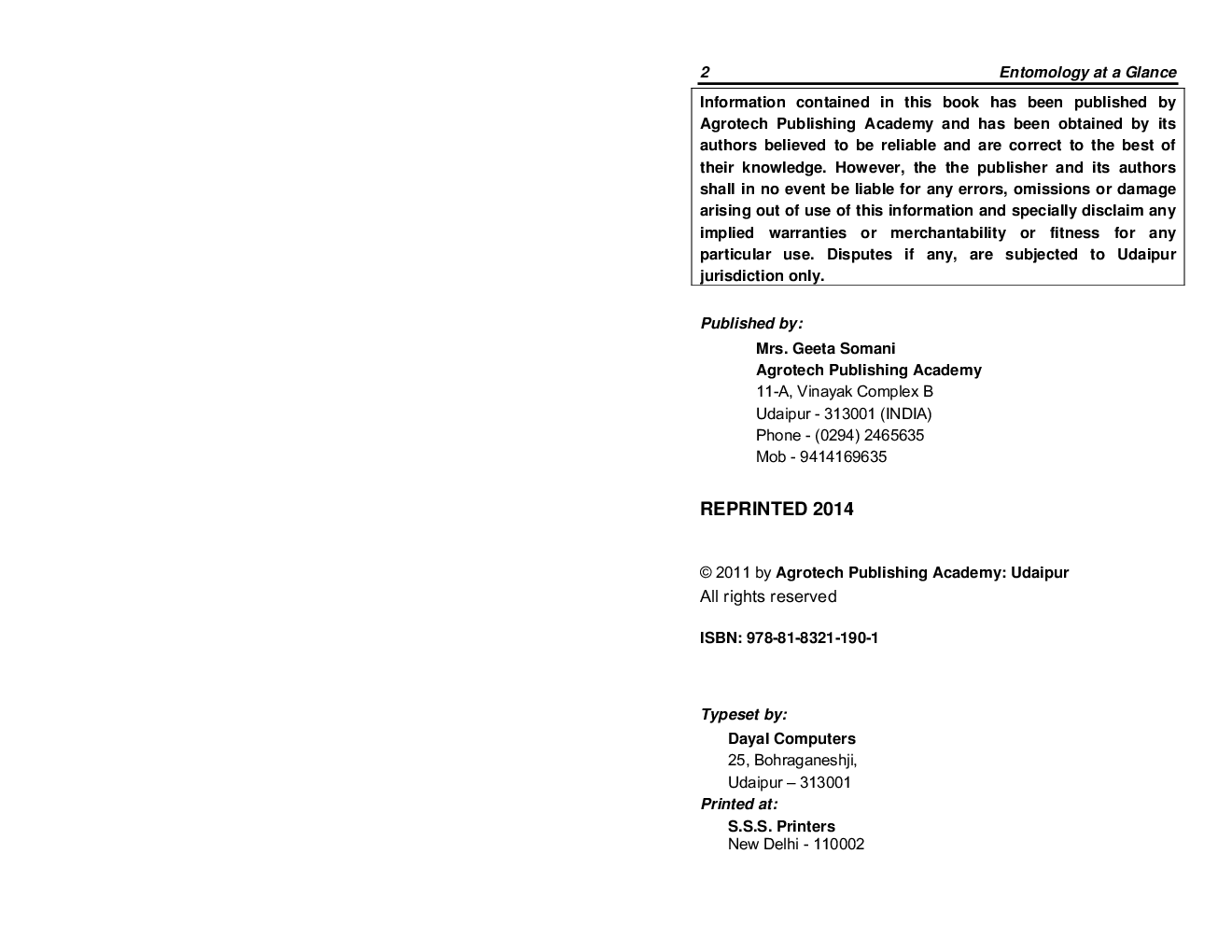 Entomology At A Glance Volume-II By R.C. Saxena R.C. Srivastava L.L. Somani - Page 3