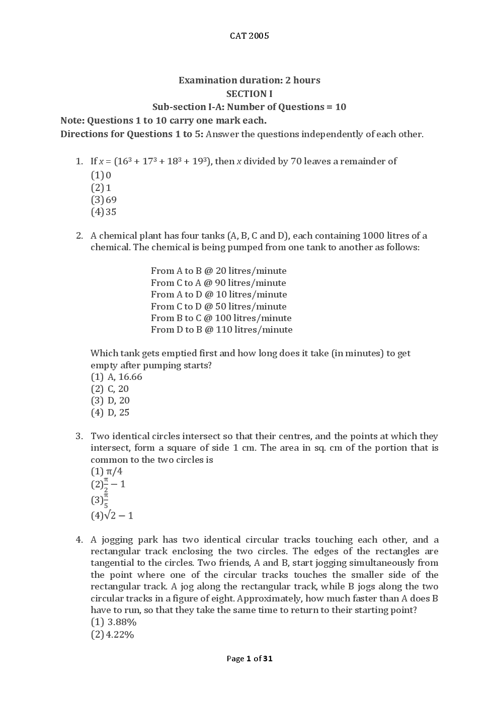 CAT Previous Year Solved Question Papers  2005 - Page 2