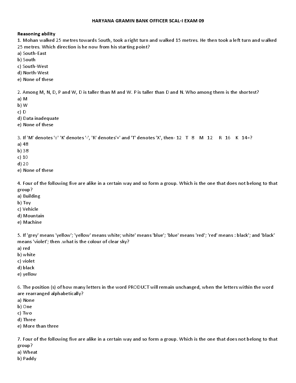 BANK PO Sample Question Papers For Haryana Gramin Bank - Page 2