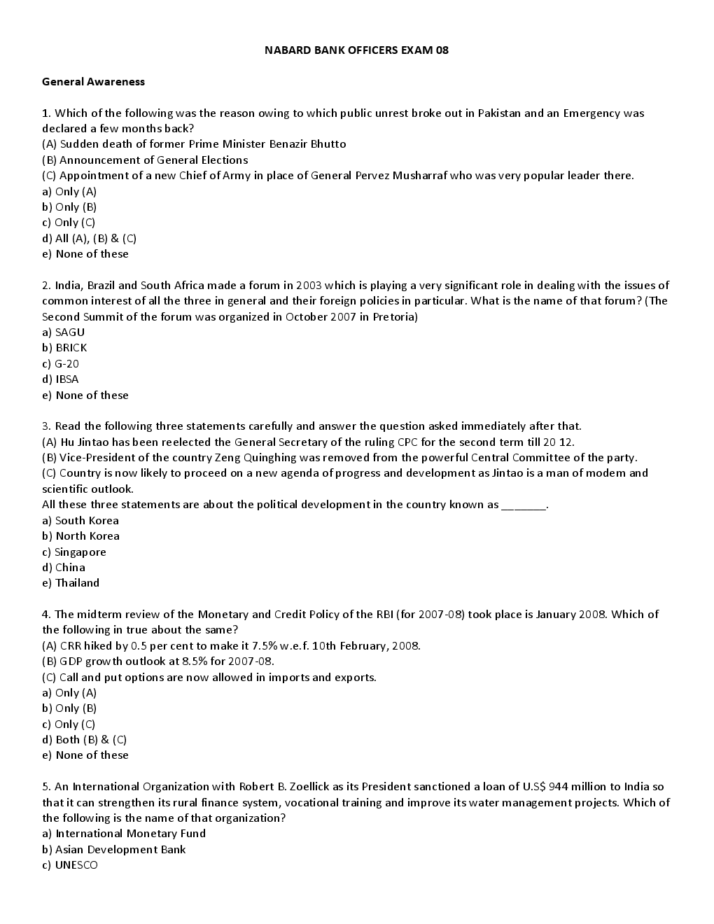 BANK PO Sample Question Papers For Nabard Bank - Page 2