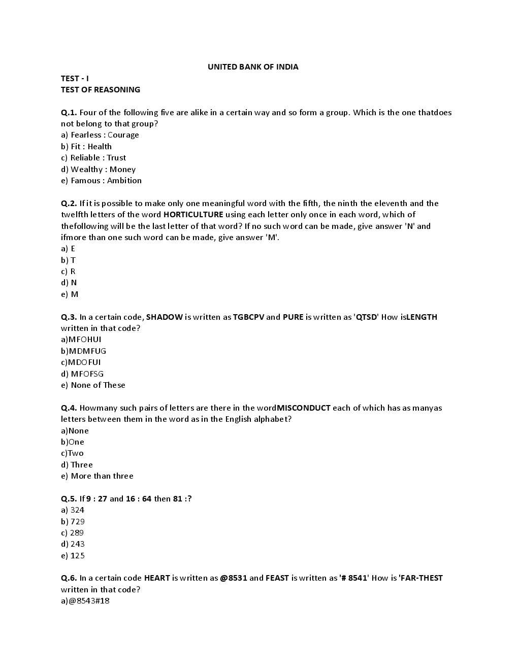 BANK PO Sample Question Papers For United Bank - Page 2