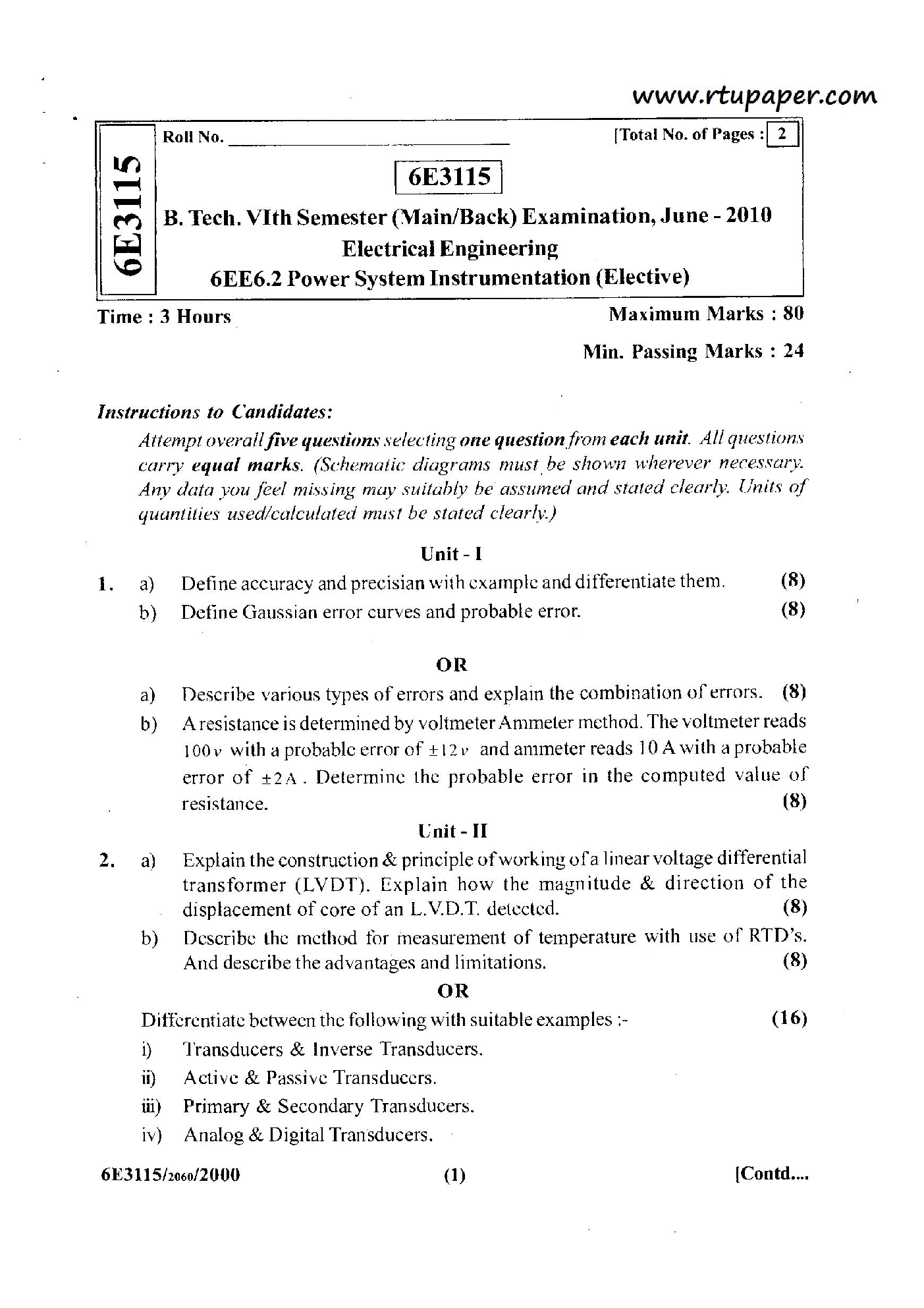 RTU QUESTION PAPERS 3RD YEAR ELECTRICAL ENGINEERING (2009-14)	 - Page 3