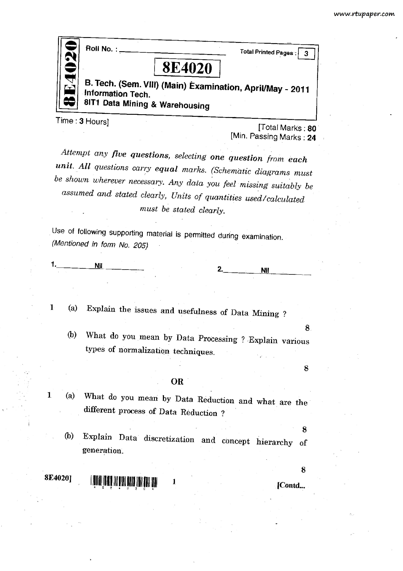 RTU QUESTION PAPERS 4TH YEAR INFORMATION TECHNOLOGY (2009-14) - Page 3