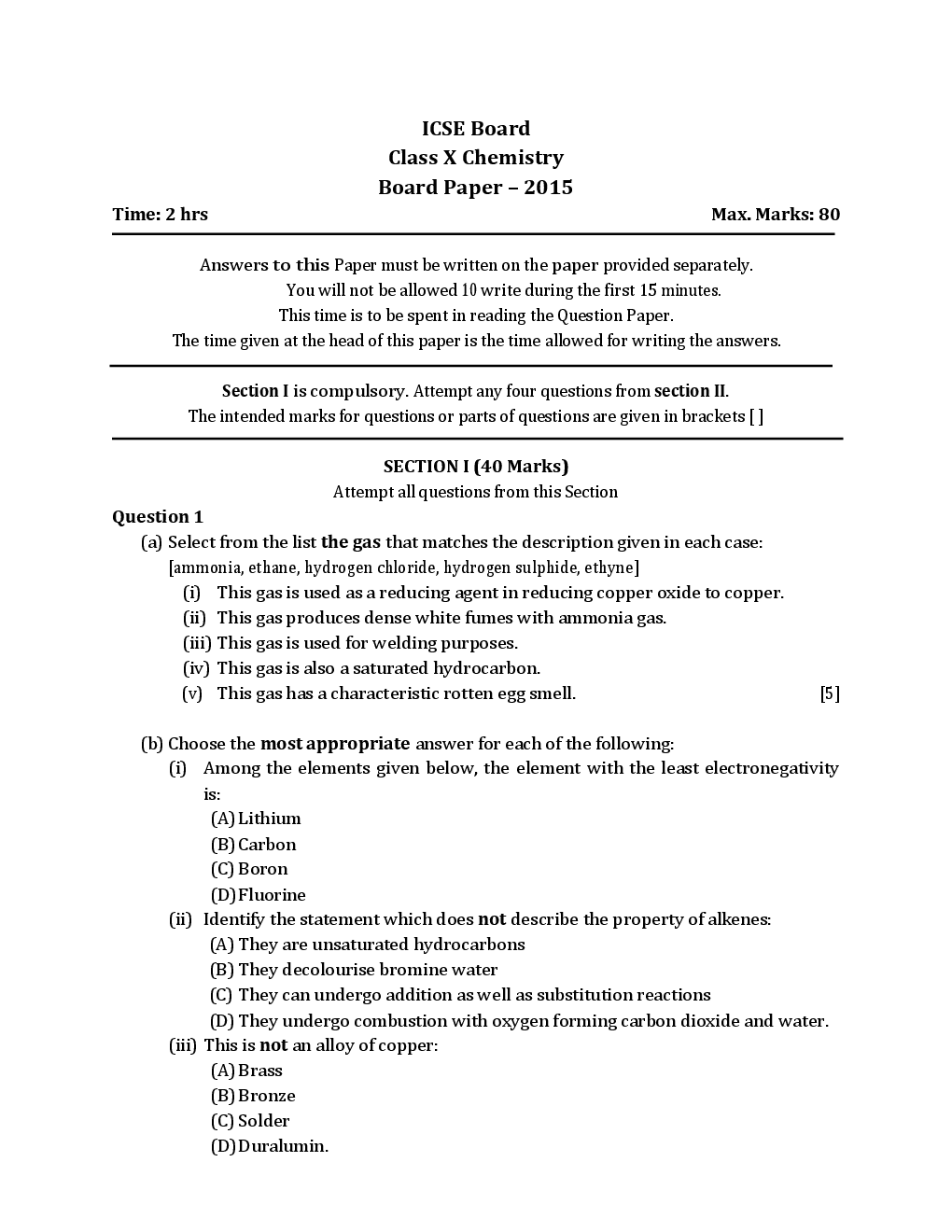 ICSE Previous Year Solved Question Papers For Class 10 Chemistry 2007-2015 - Page 2