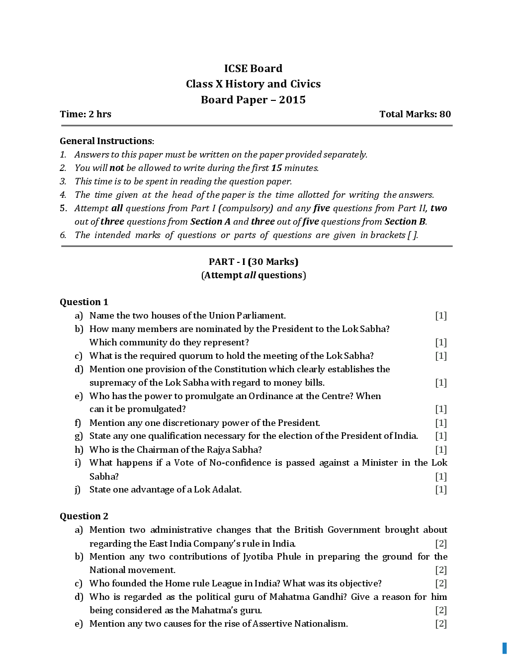 ICSE Previous Year Solved Question Papers For Class 10 History And Civics 2013-2015 - Page 2