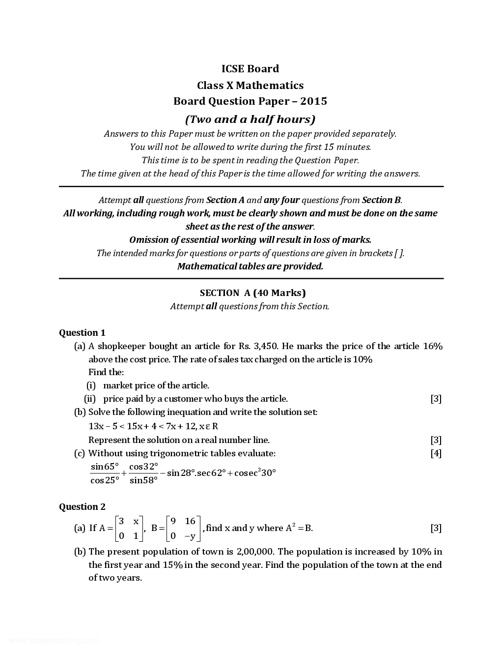 ICSE Previous Year Solved Question Papers For Class 10 Mathematics 2012-2015 - Page 2