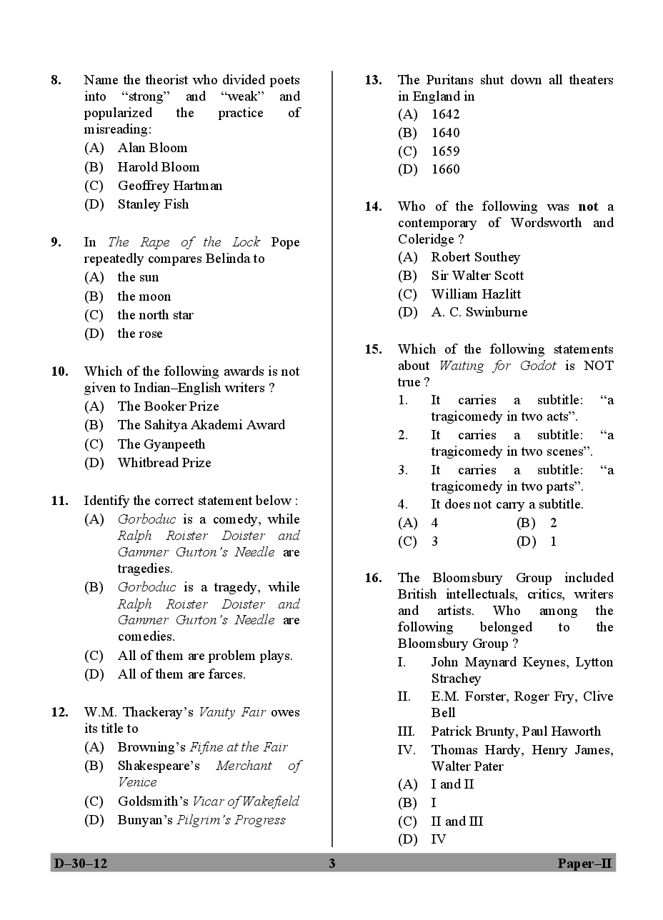 CBSE UGC NET Previous Year 2012-14 Solved Question Papers English Paper-II (June-Dec) - Page 4