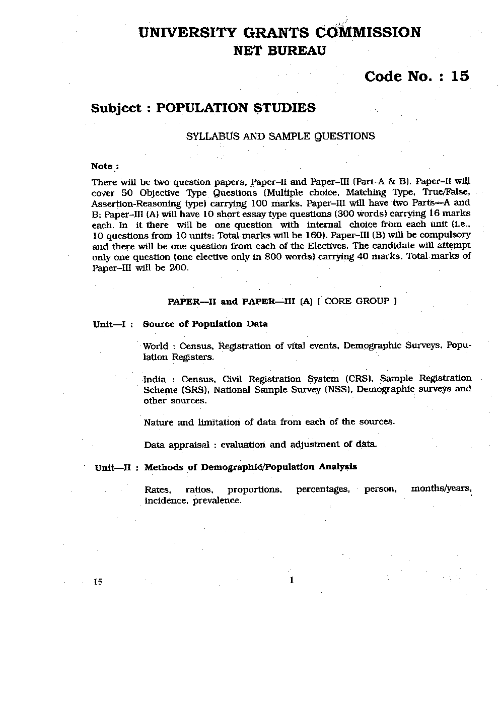 CBSE UGC NET Population Studies Syllabus 2016 - Page 2