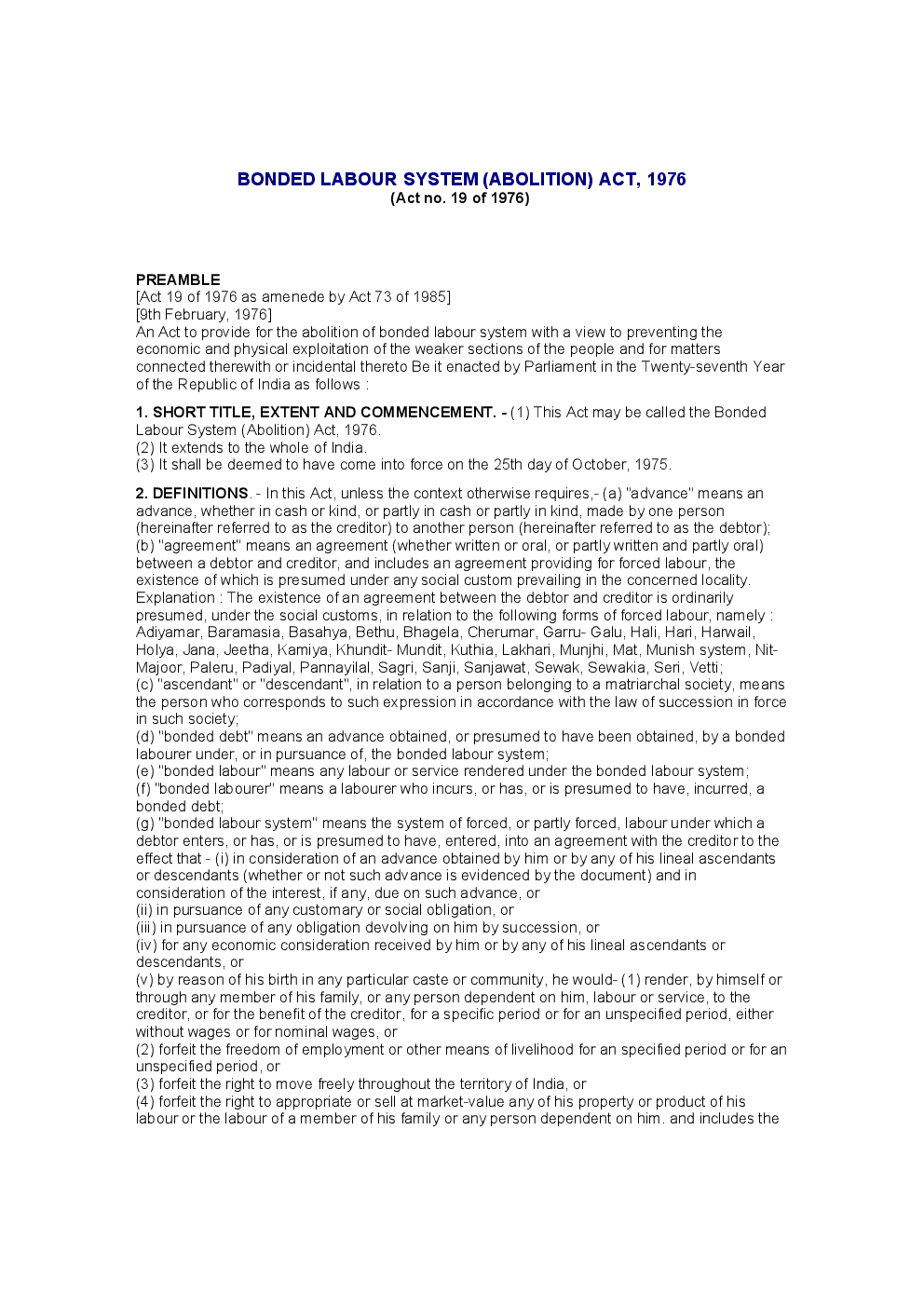Bonded Labour System (Abolition) Act 1976 - Page 2