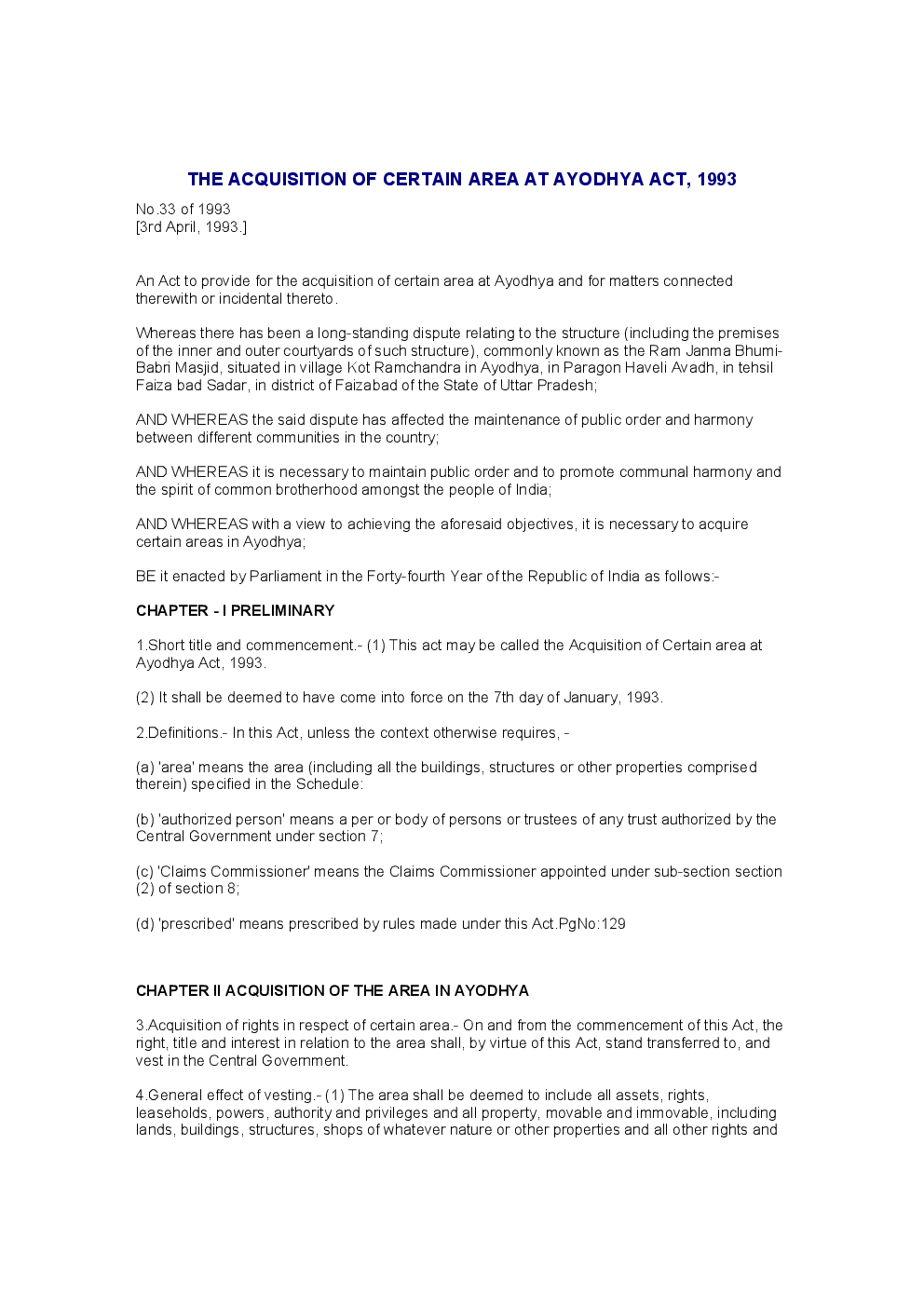 The Acquisition Of Certain Area At Ayodhya Act 1993  - Page 2